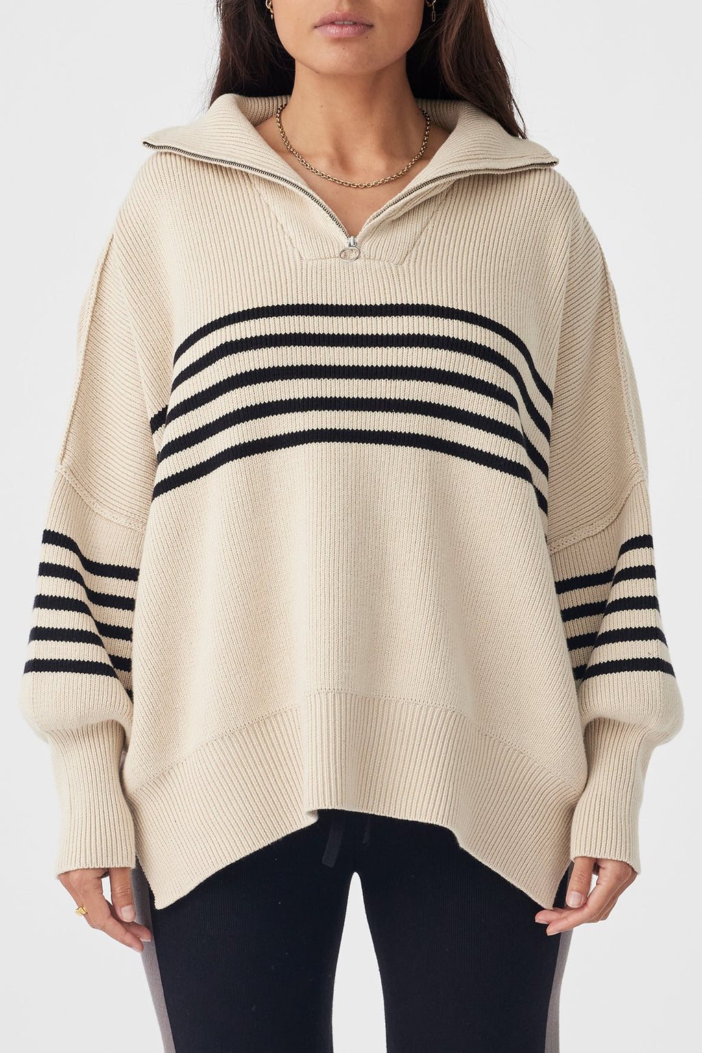 arcaa movement - london zip stripe sweater - sand & black