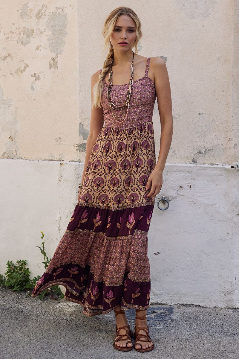 spell - chateau quilted strappy maxi dress - grape