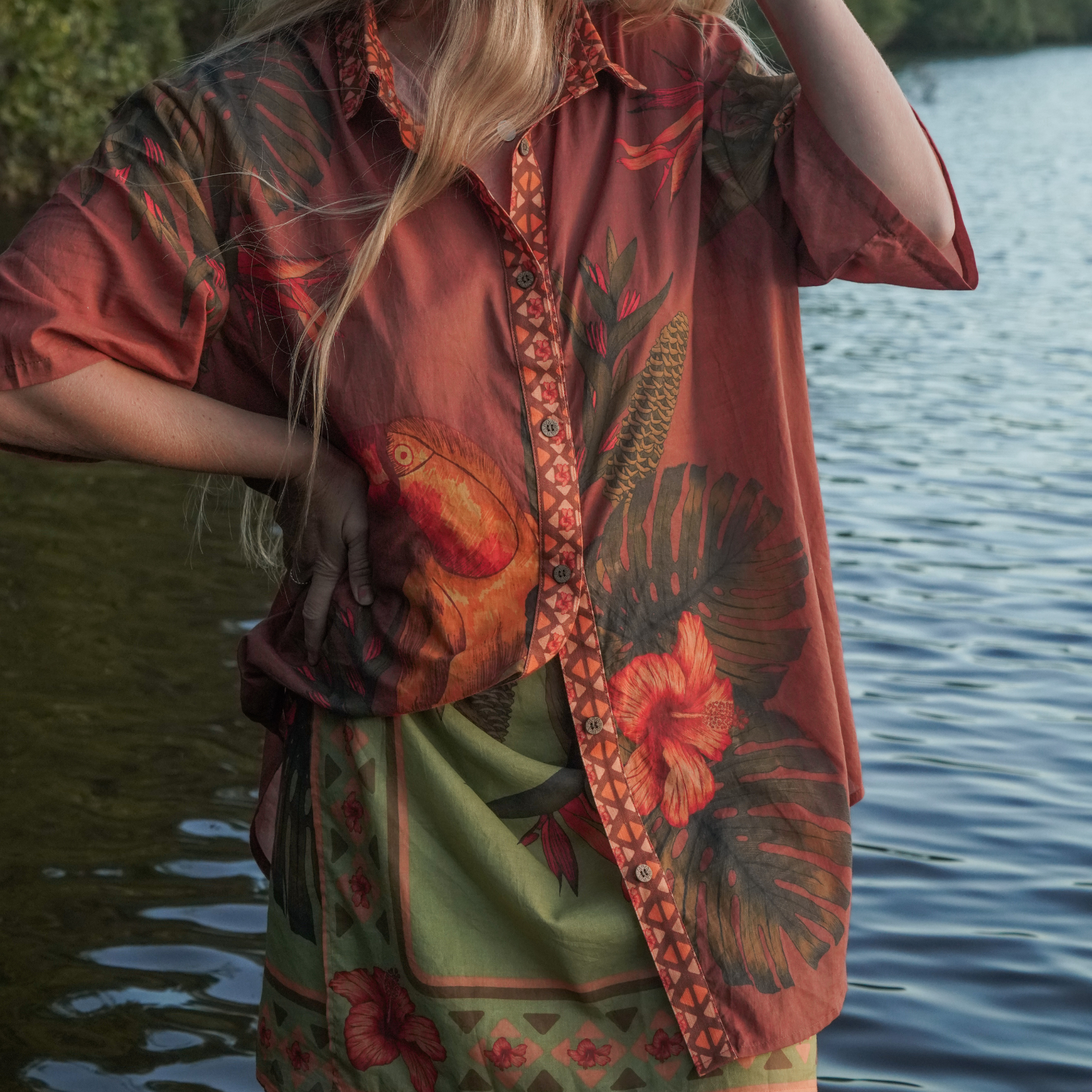 wandering folk - cuban tropical shirt - coffee