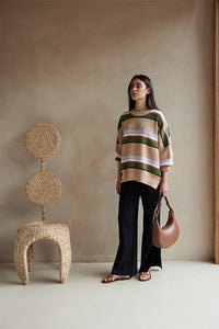 arcaa movement - harper stripe sweater - honey/caper/lilac