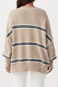 arcaa movement - harper stripe organic knit sweater - taupe/grey/cream