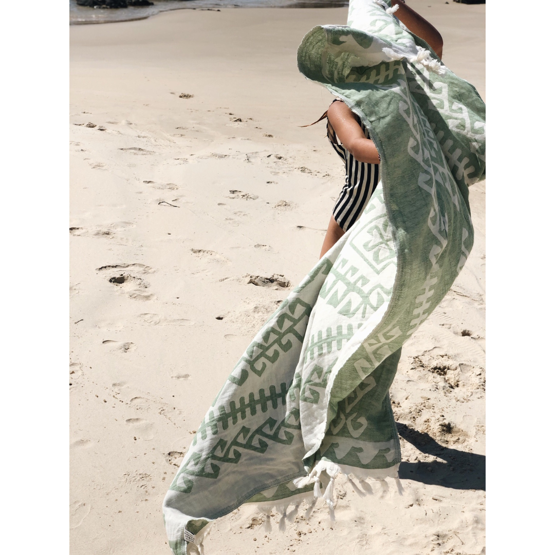 salty shadows - turkish towel - aztec - green