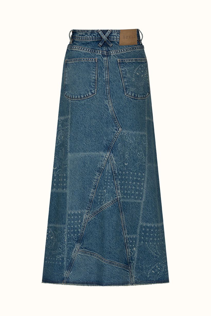 spell - road trip denim maxi skirt - bandana