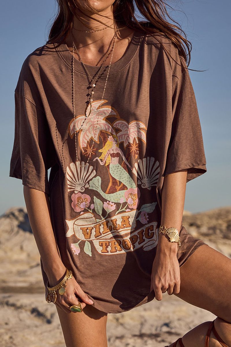 spell - villa tropic oversized biker tee - coffee