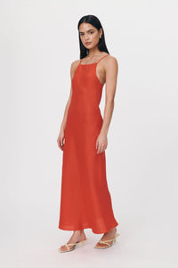 rowie the label  - trina linen slip dress - aperol red