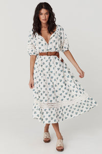 spell - fable block printed midi dress - wild poppy