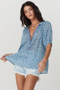 spell - love jetty short sleeve blouse - blue nirvana