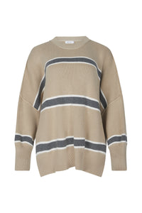 arcaa movement - harper stripe organic knit sweater - taupe/grey/cream