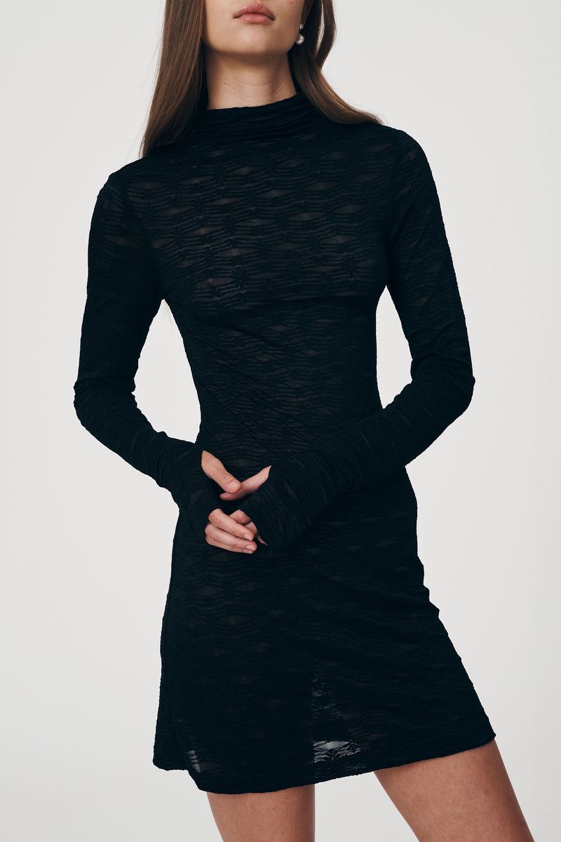 rowie the label - galo flower lace mini dress - noirrowie the label - galo flower lace mini dress - noir