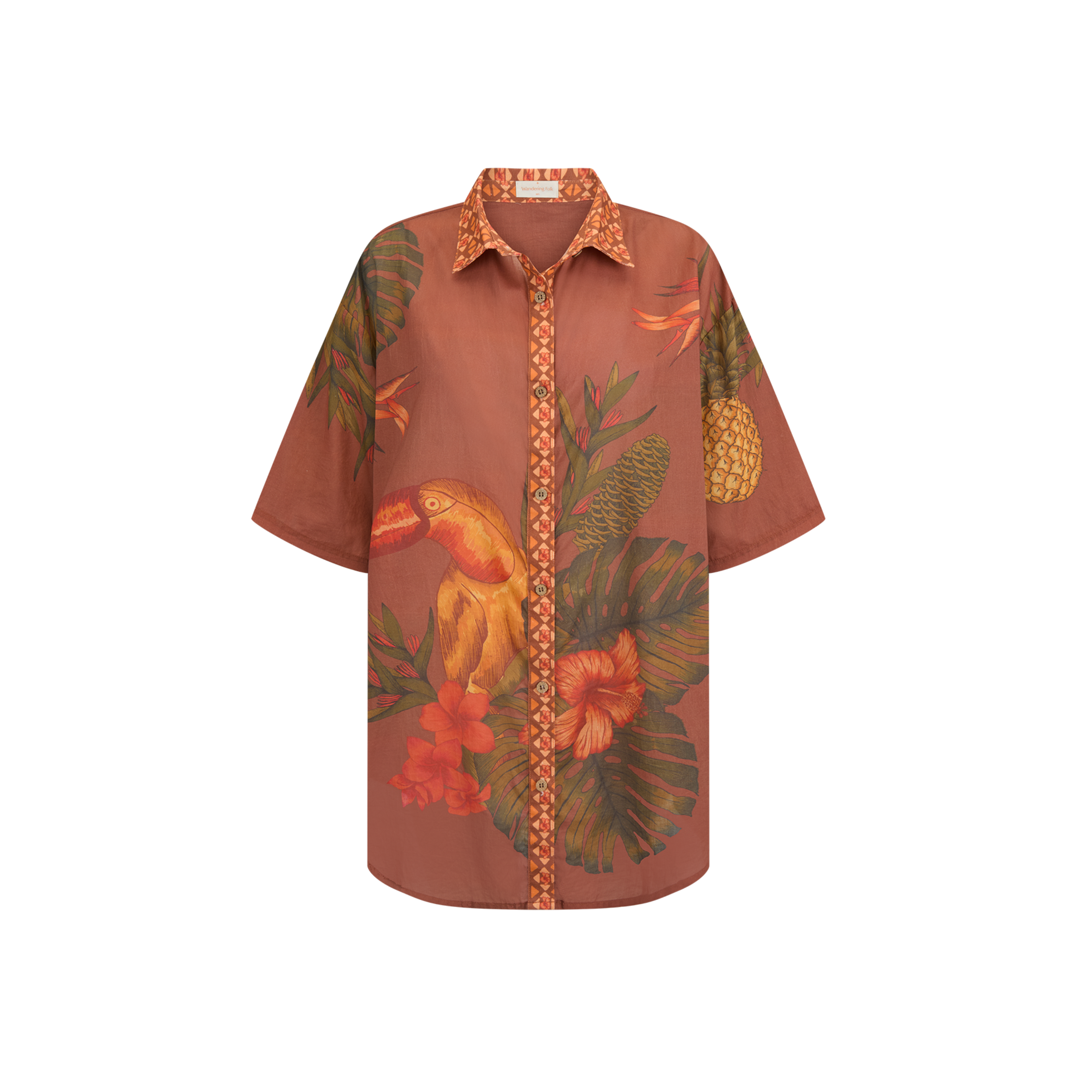 wandering folk - cuban tropical shirt - coffee