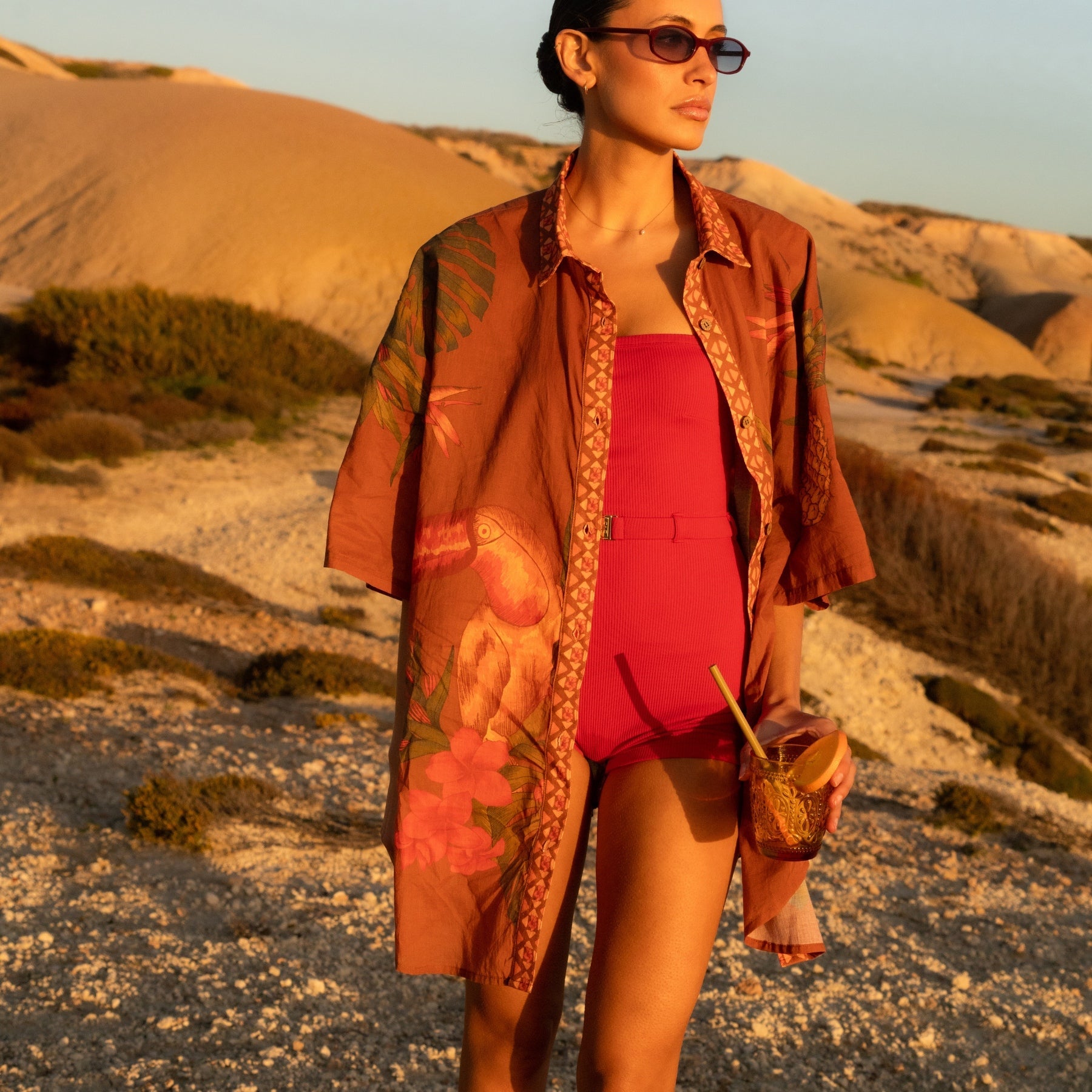 wandering folk - cuban tropical shirt - coffee