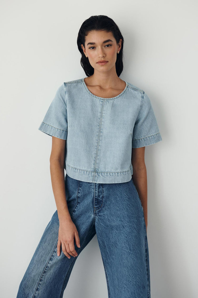 rowie the label - davie denim top - azul