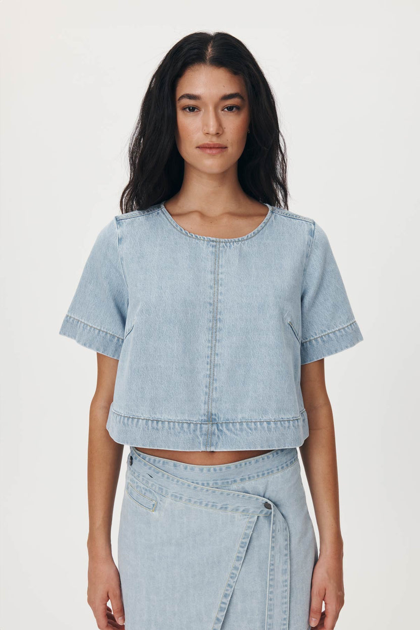 rowie the label - davie denim top - azul