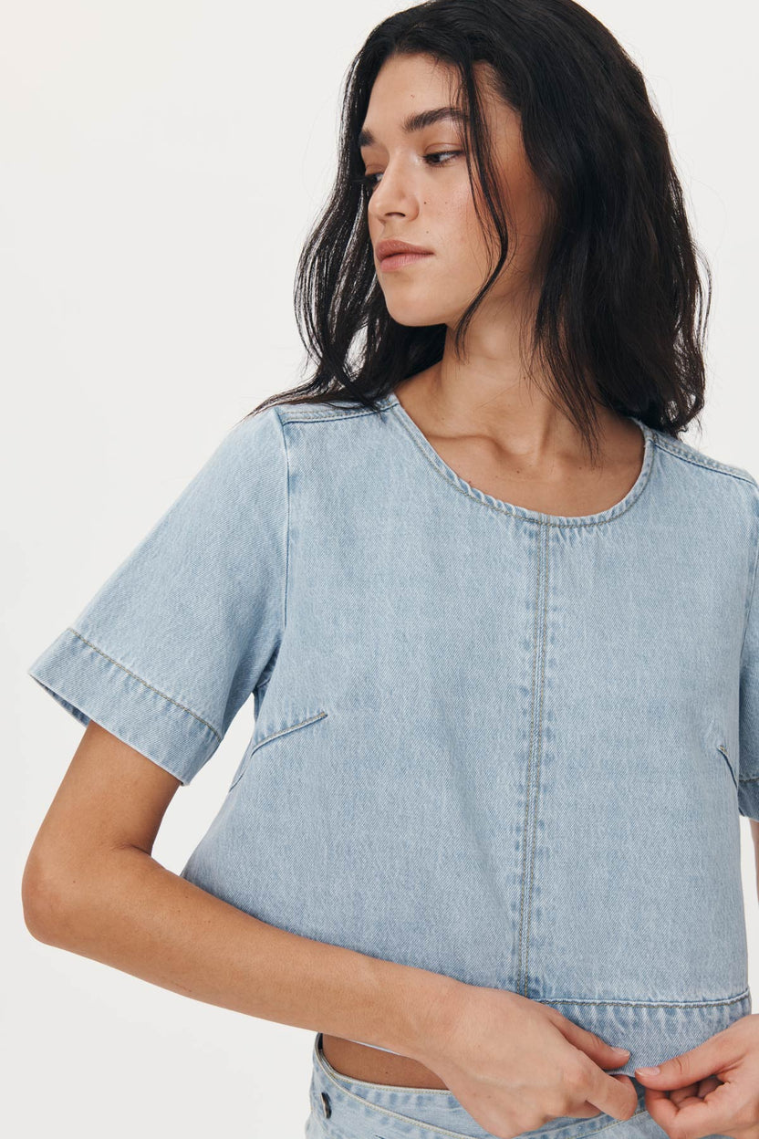 rowie the label - davie denim top - azul