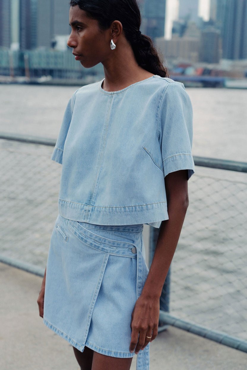 rowie the label - davie denim top - azul