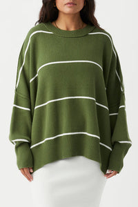 arcaa - harper stripe organic knit sweater - caper/cream