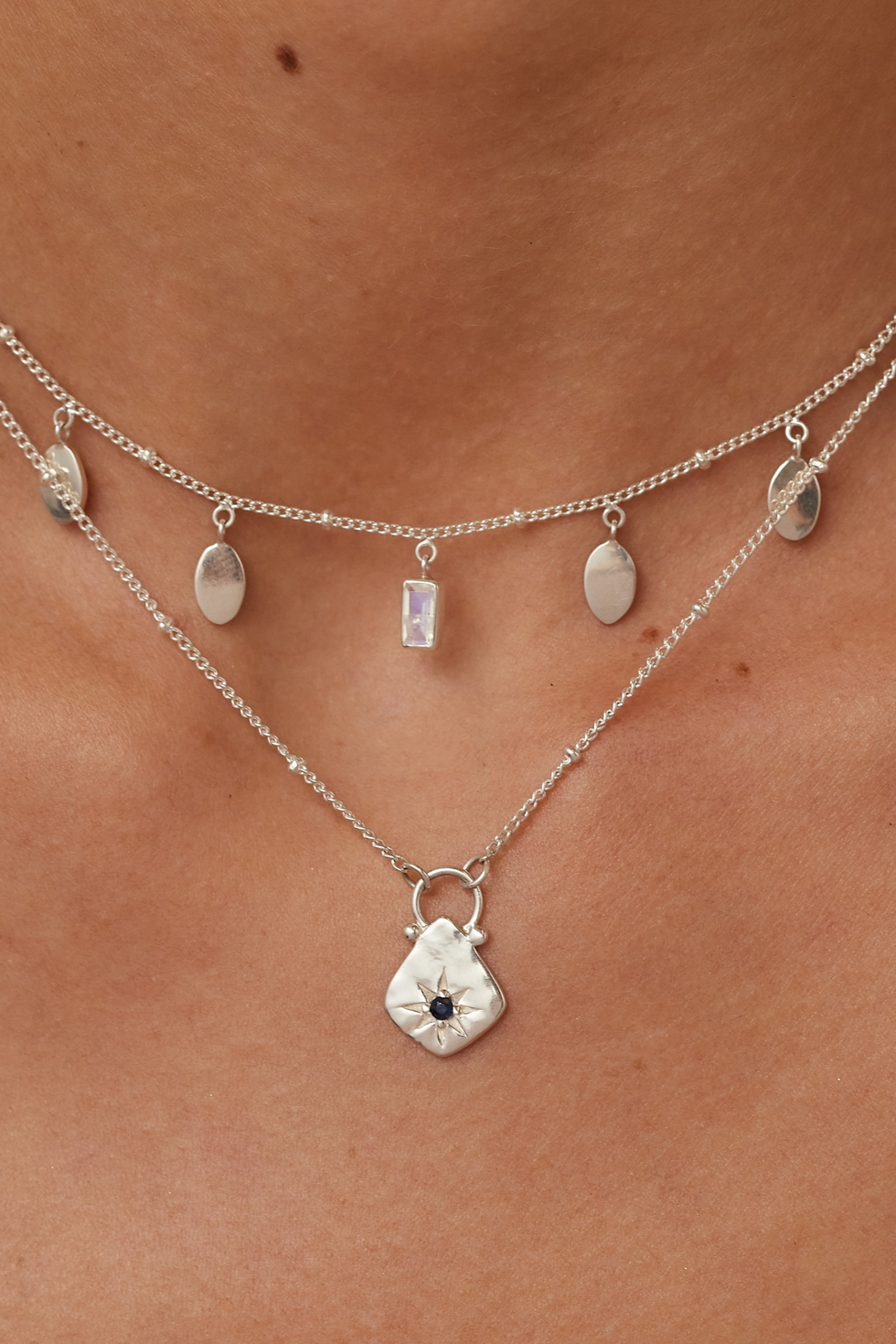 tonimay - sapphire star hammered silver necklace