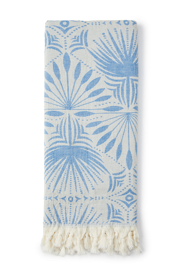 salty shadows - turkish towel - palm frond - blue