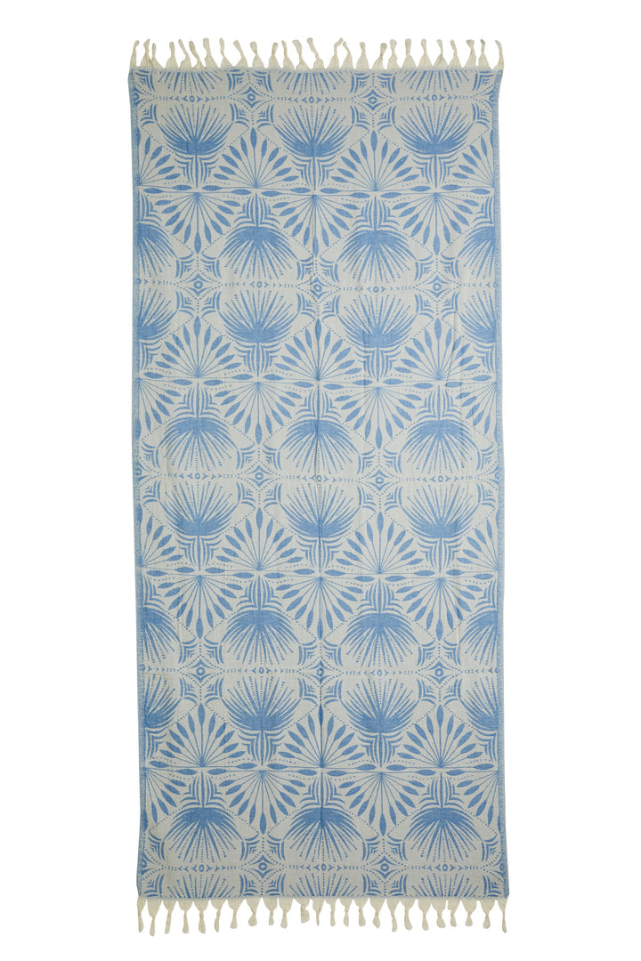 salty shadows - turkish towel - palm frond - blue