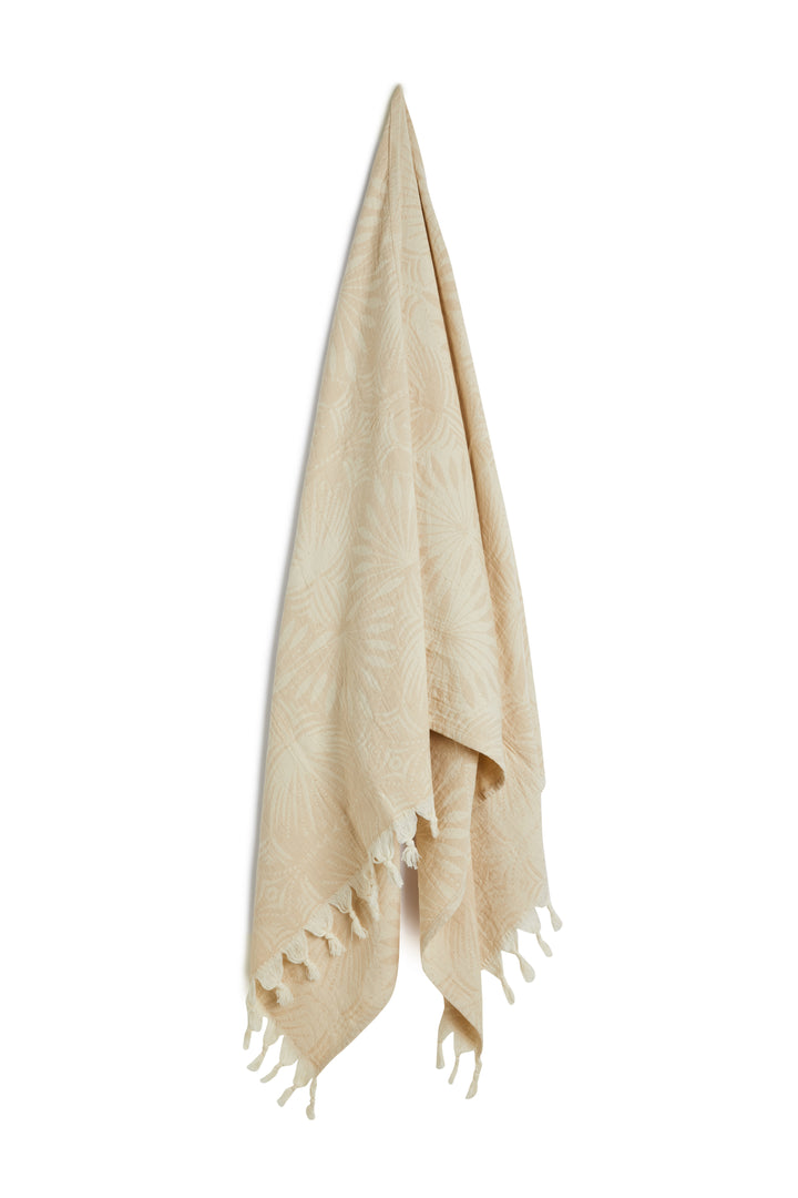 salty shadows - turkish towel palm frond - sand