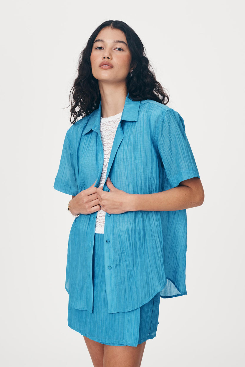 rowie the label - mason silk shirt - aqua blue