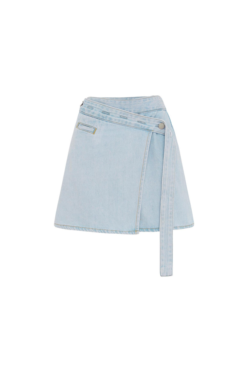 rowie the label - melissa denim wrap skirt - azul