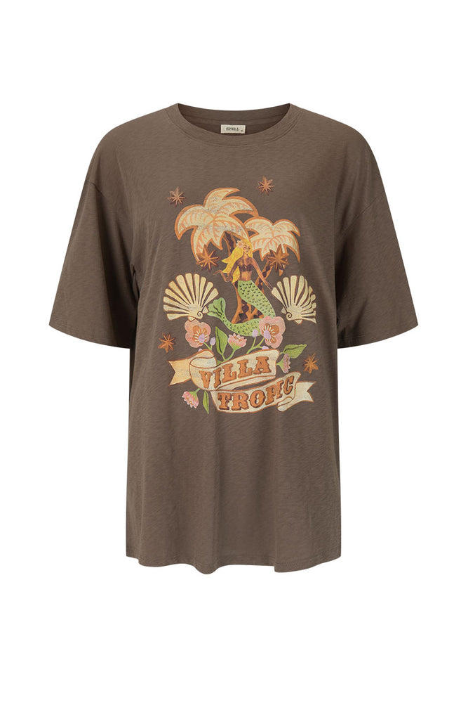 spell - villa tropic oversized biker tee - coffee