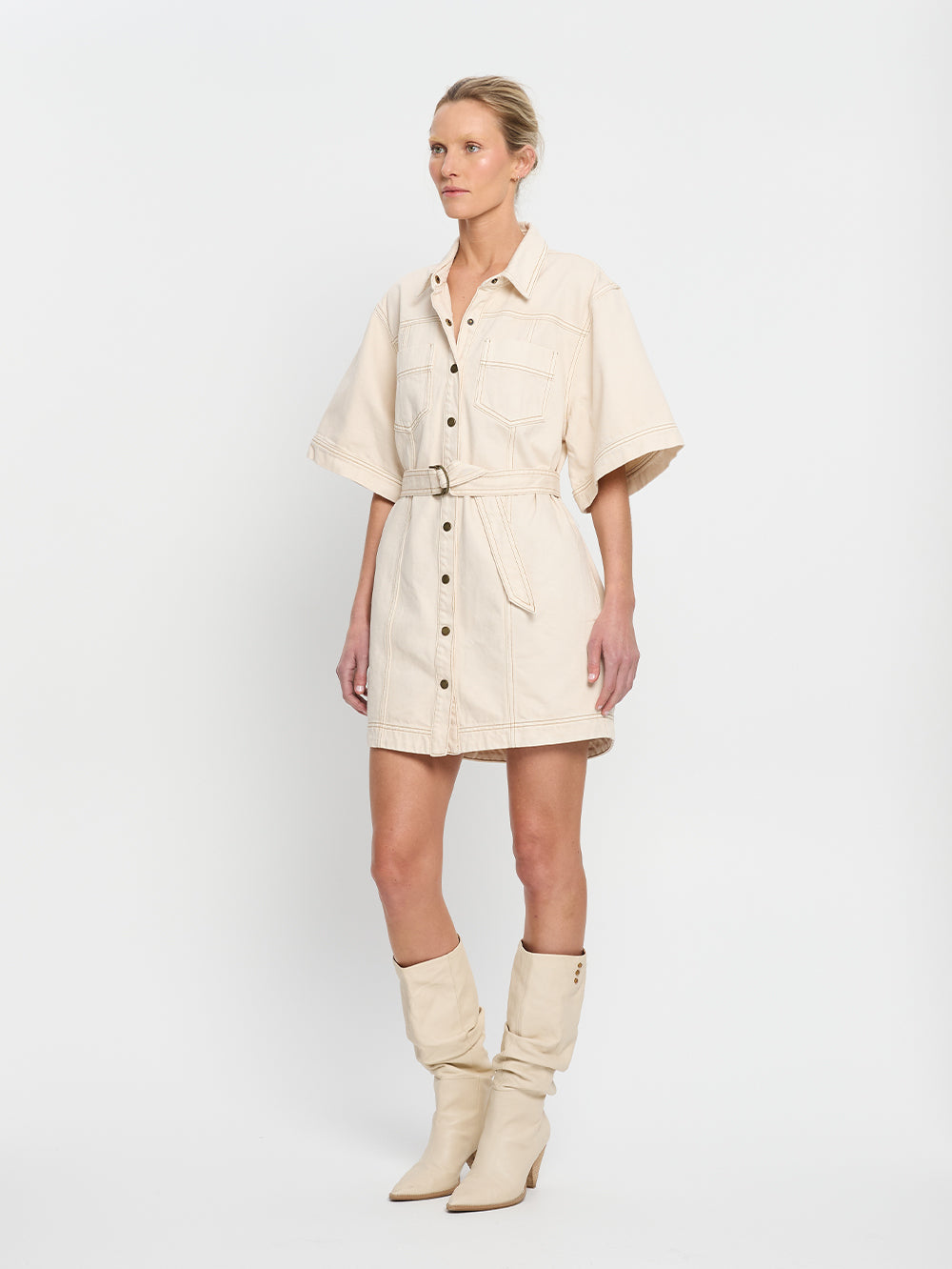 kivari - rowyn denim shirt dress - cream