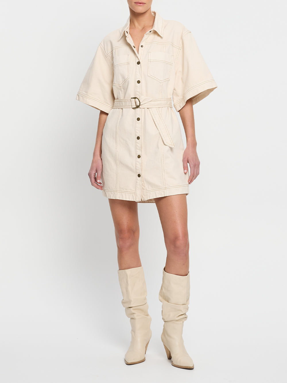 kivari - rowyn denim shirt dress - cream