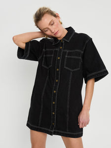 kivari - rowyn denim shirt dress - black