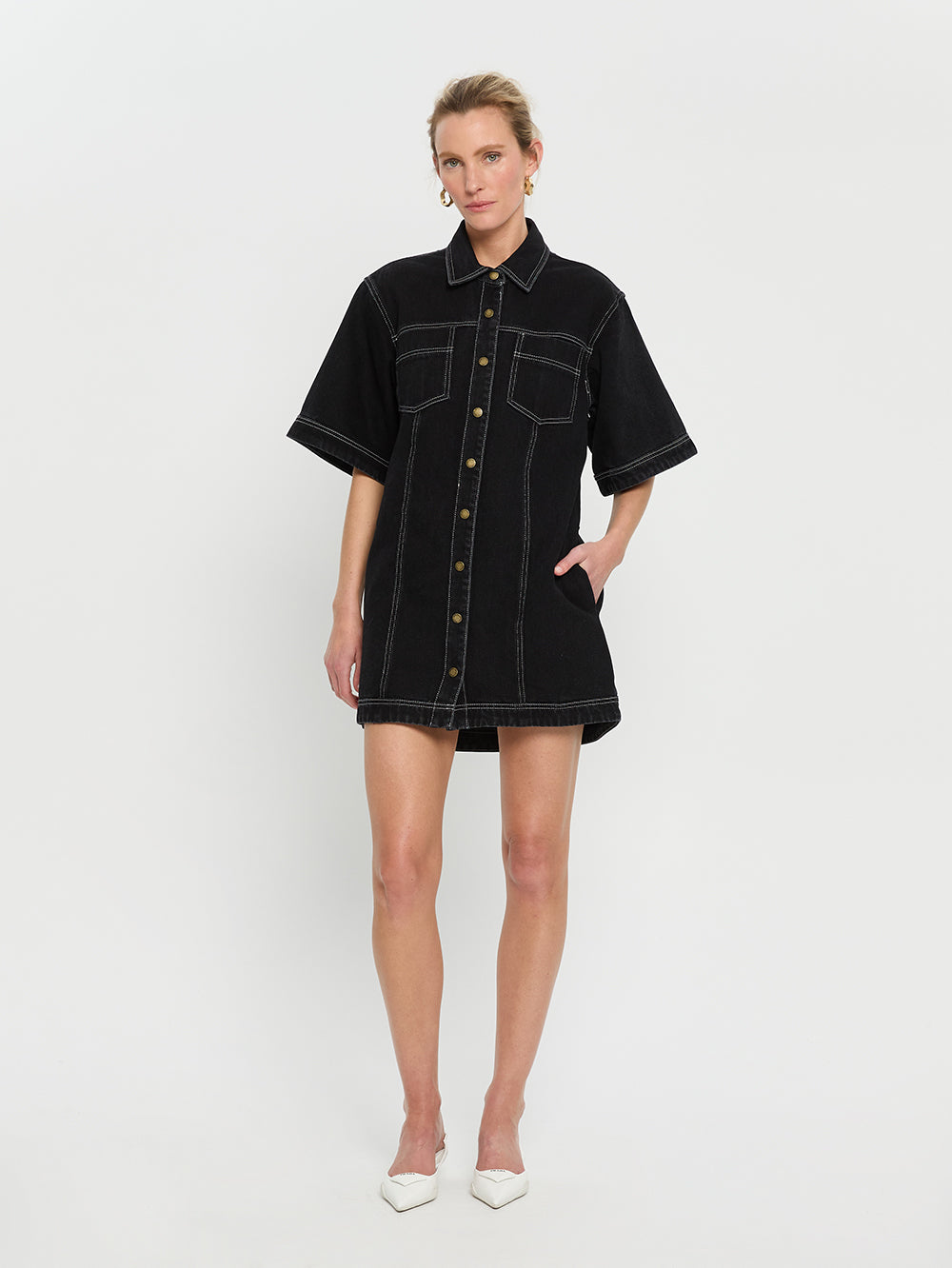 kivari - rowyn denim shirt dress - black