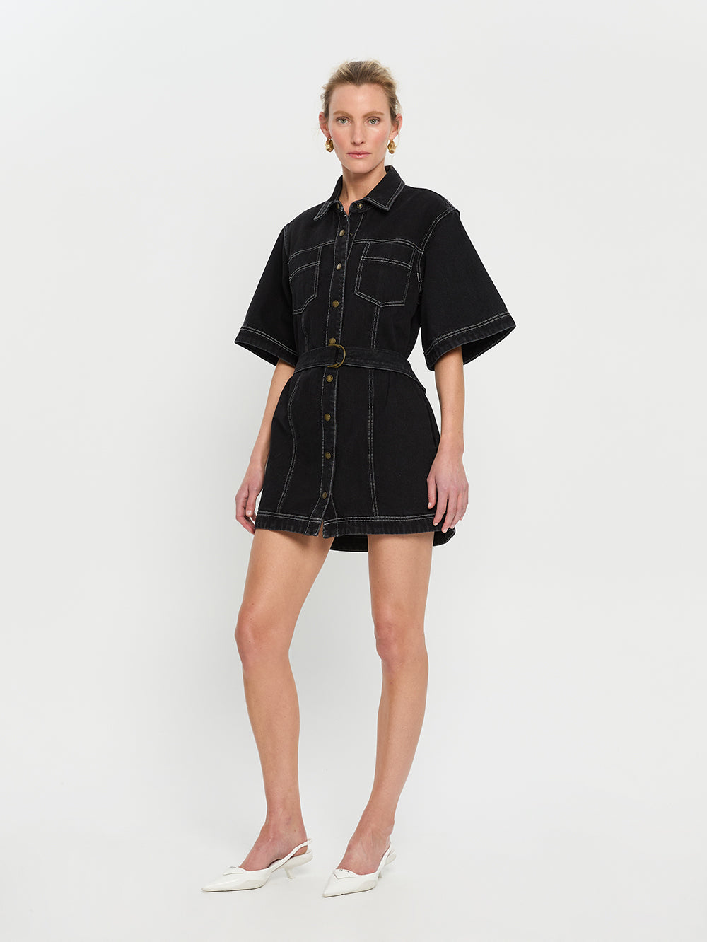 kivari - rowyn denim shirt dress - black