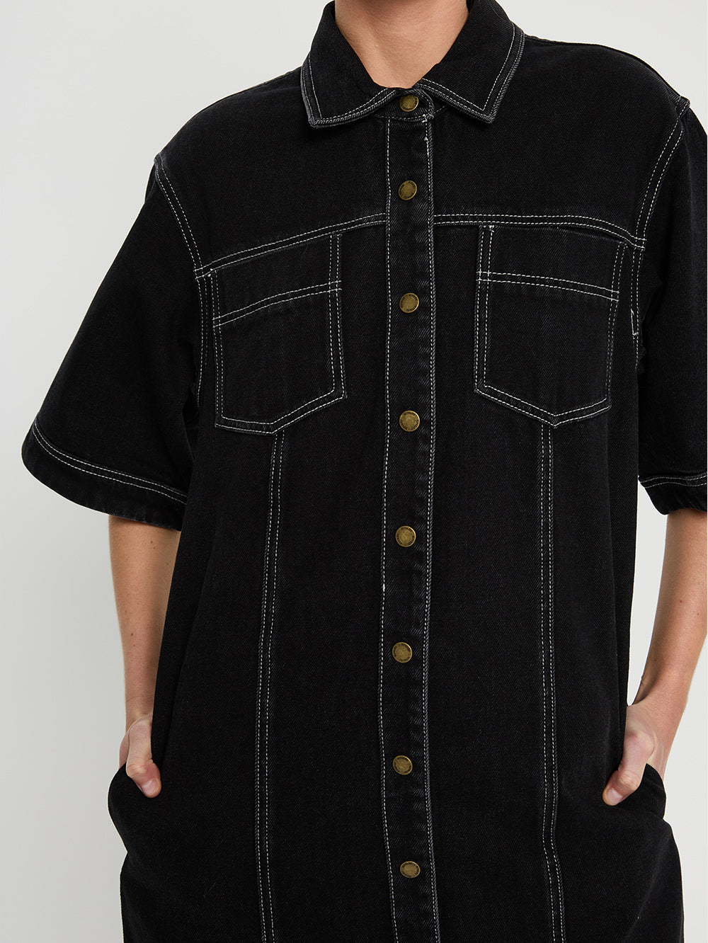 kivari - rowyn denim shirt dress - black