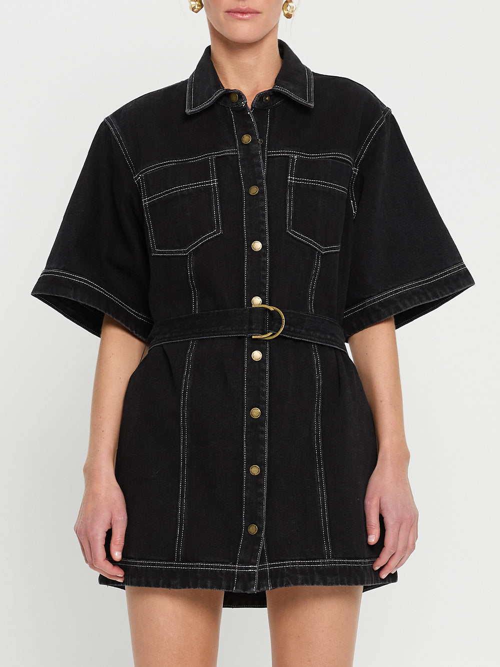 kivari - rowyn denim shirt dress - black