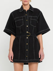 kivari - rowyn denim shirt dress - black