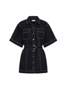 kivari - rowyn denim shirt dress - black