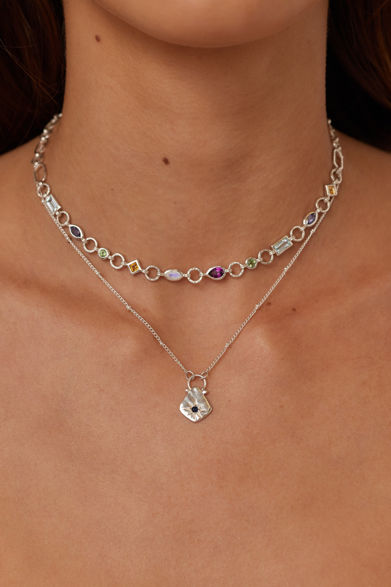tonimay - sapphire star hammered silver necklace