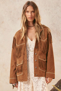 spell - fearless heart suede fringe jacket - vintage tan