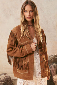 spell - fearless heart suede fringe jacket - vintage tan