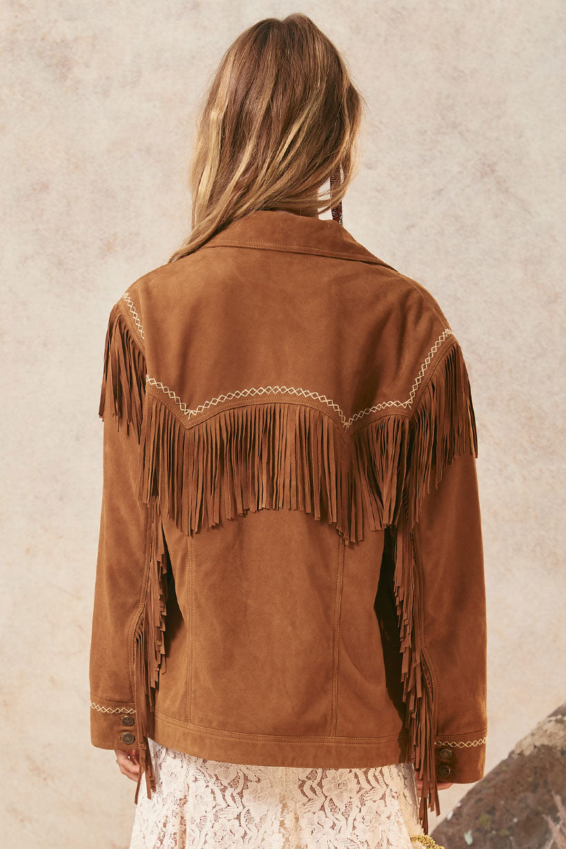 spell - fearless heart suede fringe jacket - vintage tan