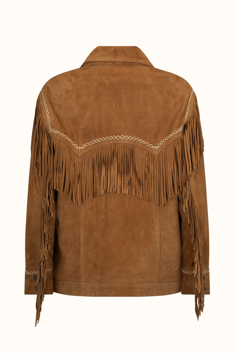 spell - fearless heart suede fringe jacket - vintage tan