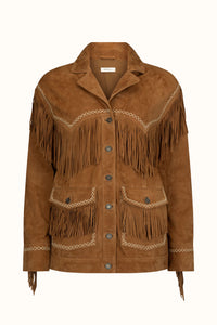spell - fearless heart suede fringe jacket - vintage tan