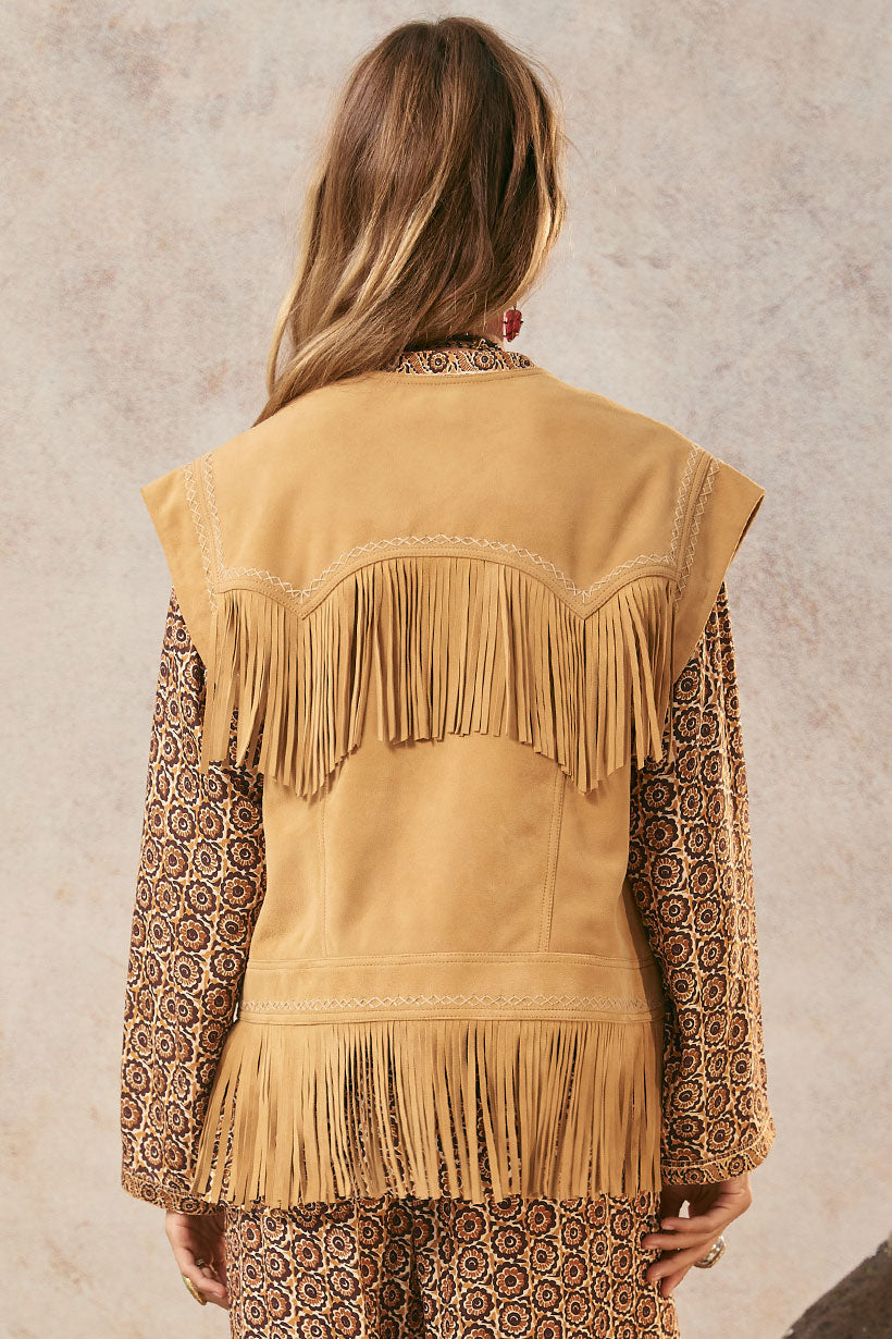 spell - fearless heart suede fringe vest - sun glow