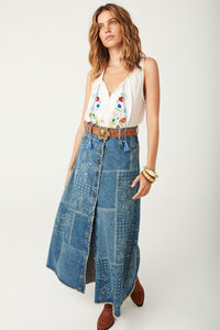 spell - road trip denim maxi skirt - bandana