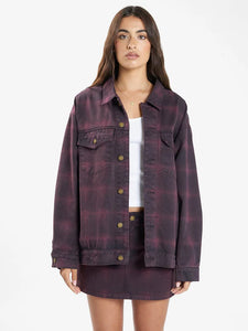 thrills - morgan barrio check jacket- deep plum