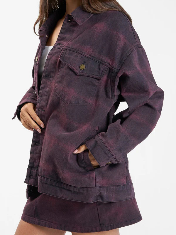 thrills - morgan barrio check jacket- deep plum