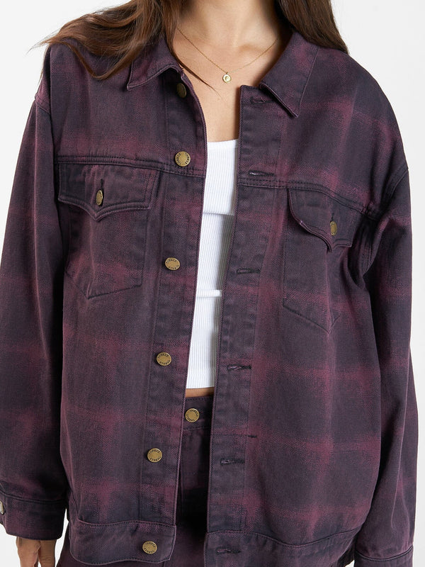 thrills - morgan barrio check jacket- deep plum