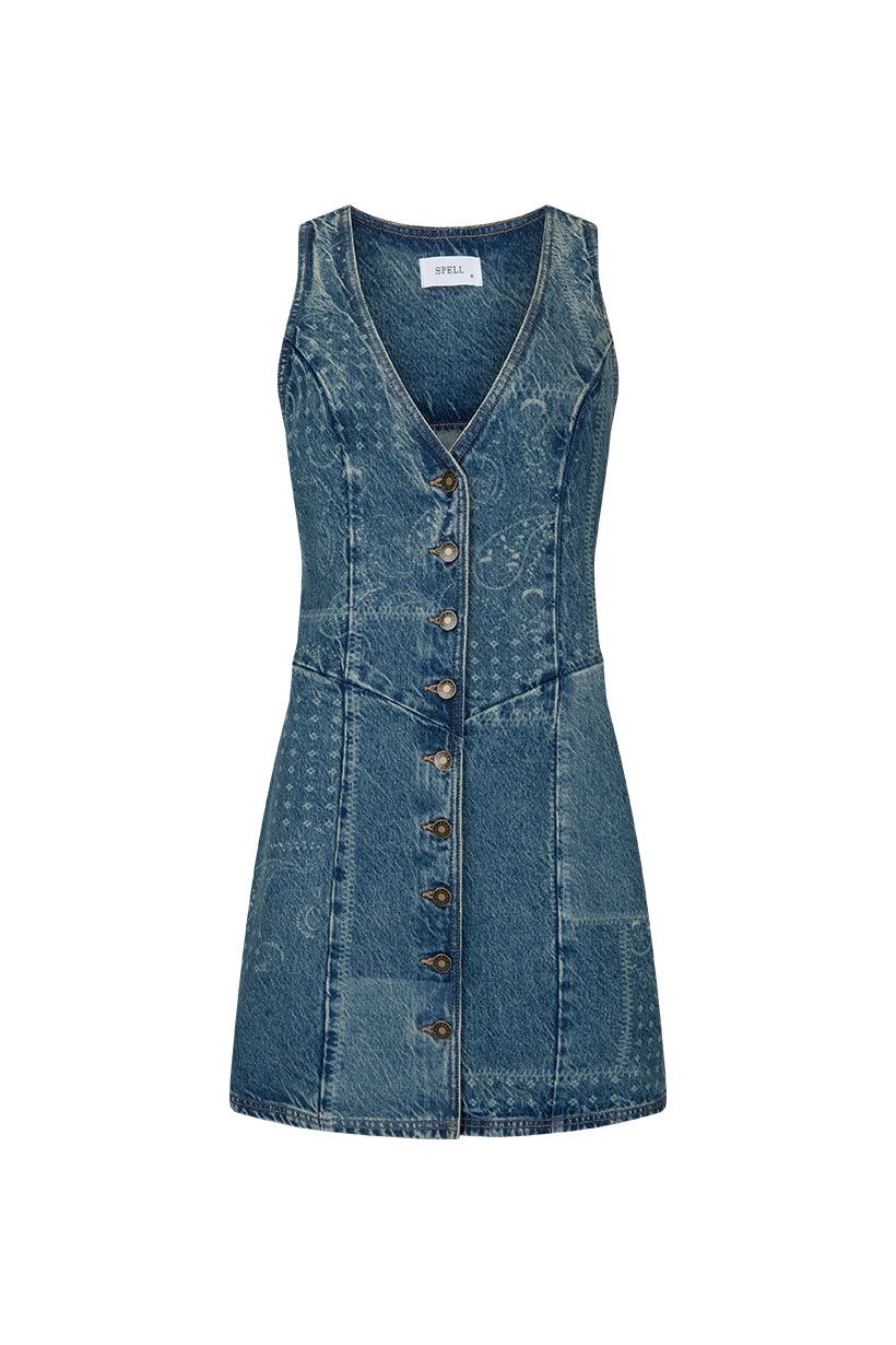 spell - road trip denim vest dress - bandana