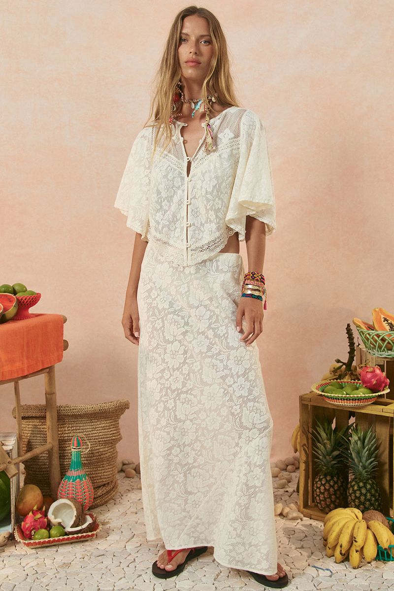 spell - free love lace bias skirt - vintage cream