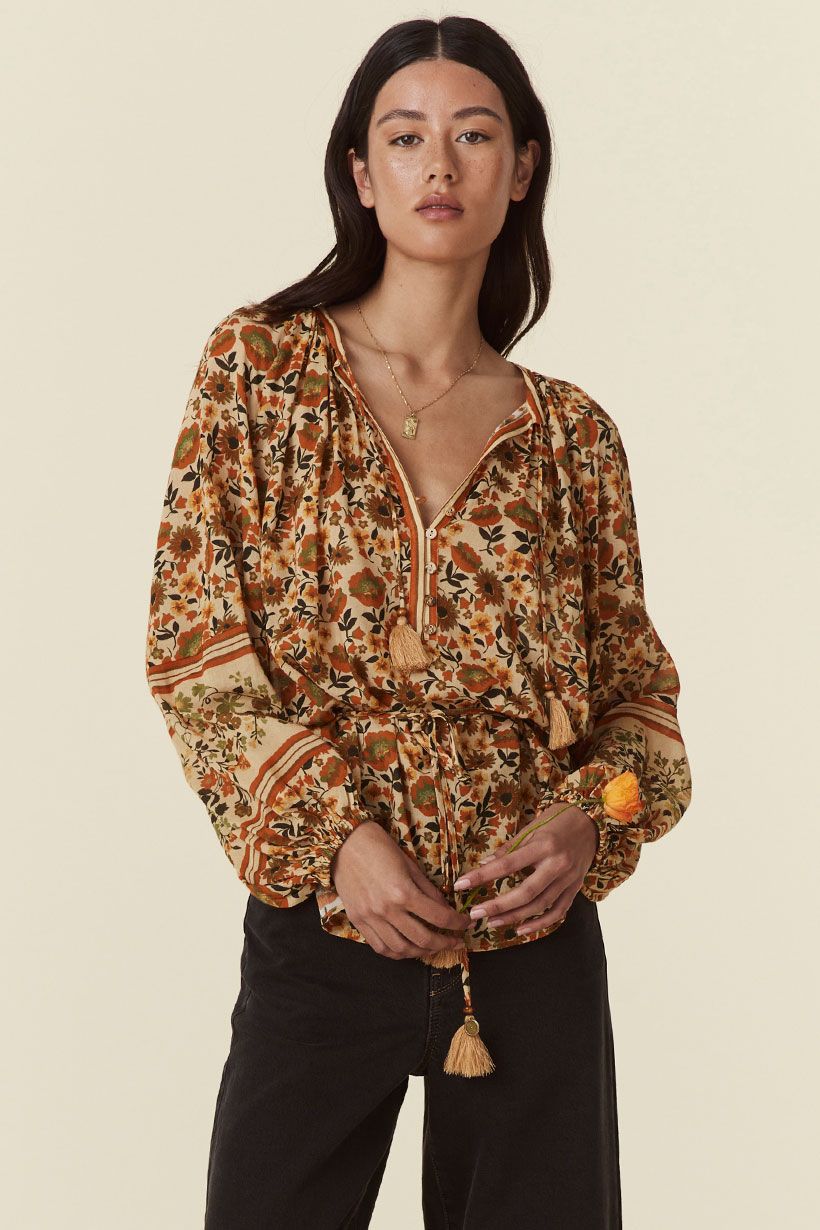 spell - impala lily tie blouse - gold